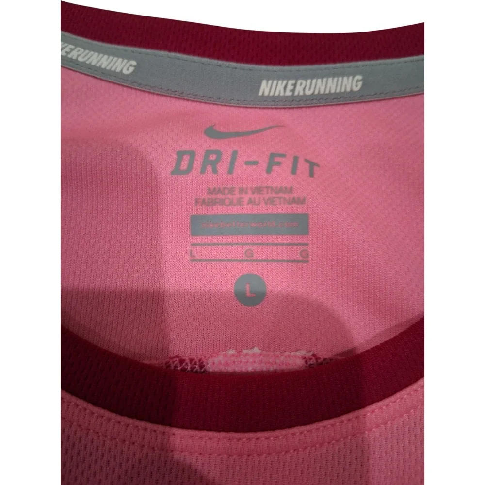 Nike Dri-FIT Running‎ Shirt Womens Large Pink Maroon Stripe Mesh Back Activewear